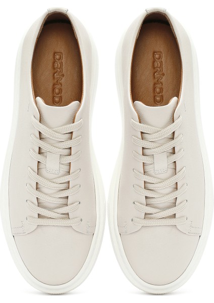 Erkek Beyaz Bağcıklı Kalın Tabanlı Deri Sneaker 25SFD6107FT