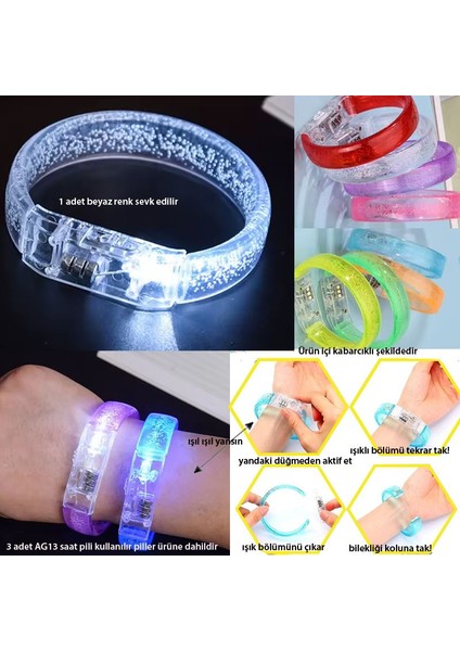 Baskı Yapılabilen Işıklı Pilli LED Bileklik Beyaz Renk 1 Adet 1,5 cm Genişlik Retro