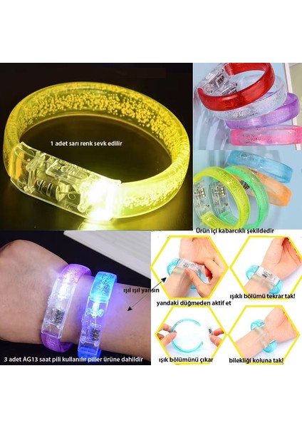 Baskı Yapılabilen Işıklı Pilli LED Bileklik Sarı Renk 1 Adet 1,5 cm Genişlik Retro