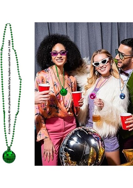 80S 90S Retro Plastik Disko Topu Şekilli Parti Kolyesi Yeşil Renk 47 cm Hawai