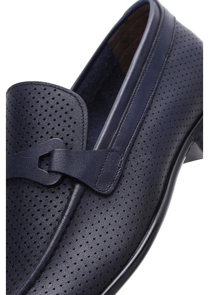 Erkek Lacivert Deri Casual Loafer 25SFD6007DI