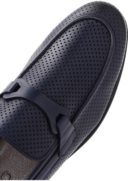 Erkek Lacivert Deri Casual Loafer 25SFD6007DI