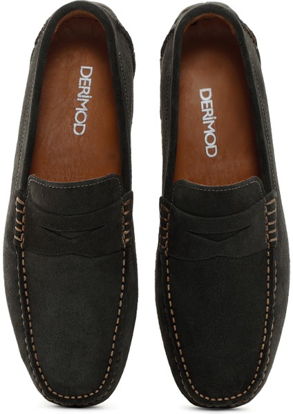 Erkek Haki Süet Deri Loafer 25SFD630310