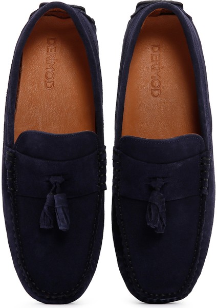Erkek Lacivert Süet Deri Loafer 25SFD630510