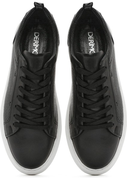 Erkek Siyah Bağcıklı Deri Sneaker 25SFD640414