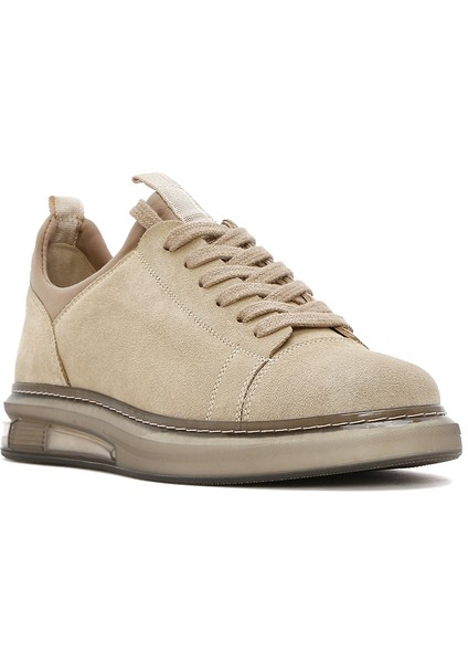 Erkek Bej Bağcıklı Süet Deri Sneaker 25SFD631410