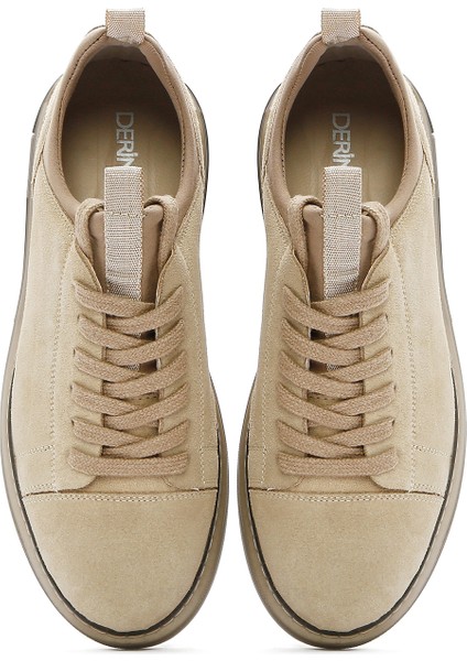 Erkek Bej Bağcıklı Süet Deri Sneaker 25SFD631410