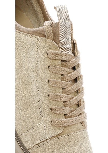 Erkek Bej Bağcıklı Süet Deri Sneaker 25SFD631410