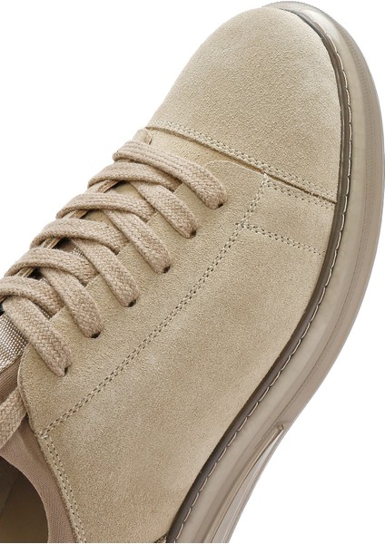 Erkek Bej Bağcıklı Süet Deri Sneaker 25SFD631410