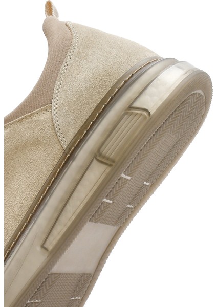 Erkek Bej Bağcıklı Süet Deri Sneaker 25SFD631410