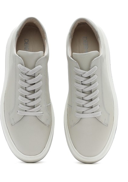 Erkek Beyaz Kalın Tabanlı Bağcıklı Deri Sneaker 25SFD630718