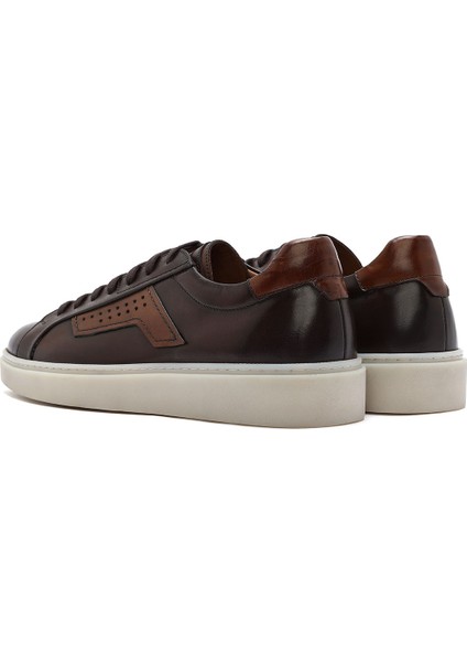 Erkek Kahverengi Bağcıklı Deri Sneaker 25SFD740418