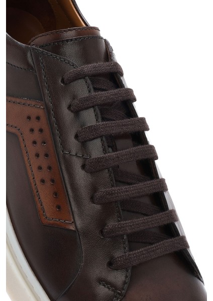 Erkek Kahverengi Bağcıklı Deri Sneaker 25SFD740418