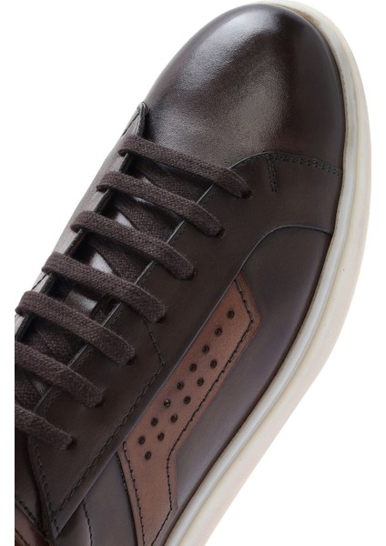 Erkek Kahverengi Bağcıklı Deri Sneaker 25SFD740418
