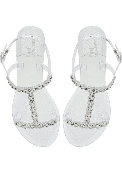 Kadın Şeffaf Jelly Arkadan Tokalı Taşlı Sandalet 25SFE4927PV