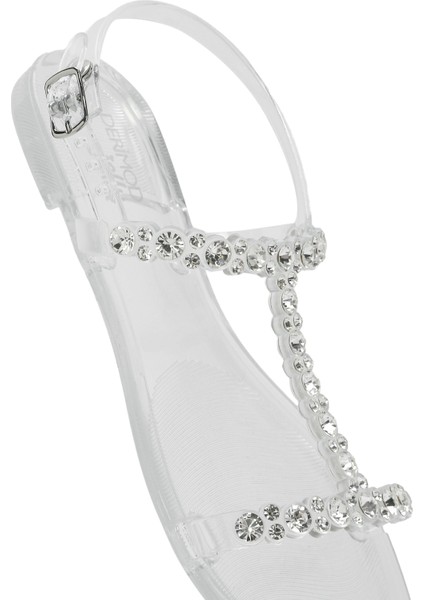 Kadın Şeffaf Jelly Arkadan Tokalı Taşlı Sandalet 25SFE4927PV