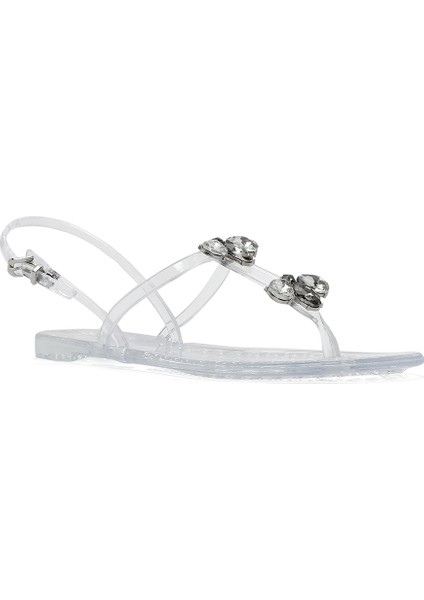 Kadın Şeffaf Jelly Arkadan Tokalı Taşlı Sandalet 25SFE4928PV