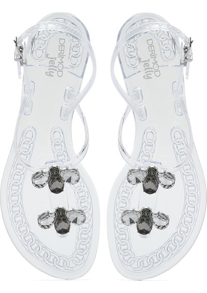 Kadın Şeffaf Jelly Arkadan Tokalı Taşlı Sandalet 25SFE4928PV