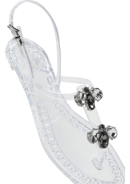 Kadın Şeffaf Jelly Arkadan Tokalı Taşlı Sandalet 25SFE4928PV