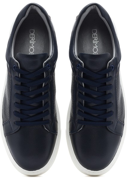 Erkek Lacivert Bağcıklı Deri Sneaker 25SFD750818
