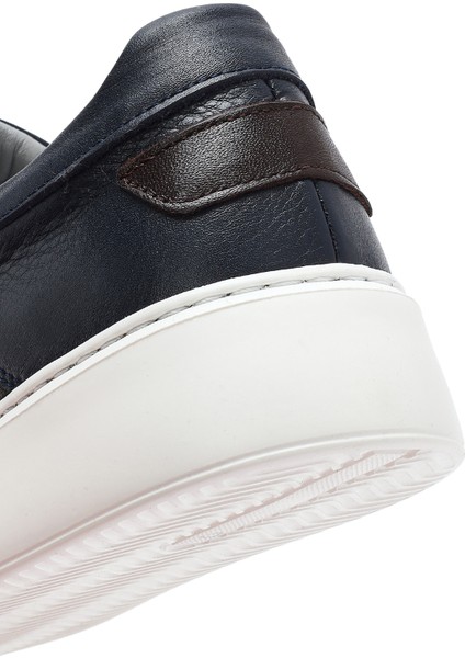 Erkek Lacivert Bağcıklı Deri Sneaker 25SFD750818