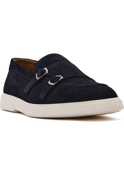 Erkek Lacivert Çift Tokalı Süet Deri Casual Loafer 25SFD750410