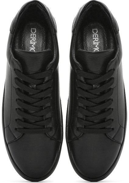 Erkek Siyah Bağcıklı Deri Sneaker 25SFD640118