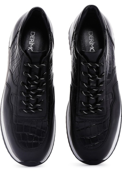 Erkek Siyah Bağcıklı Deri Sneaker 25SFD640014