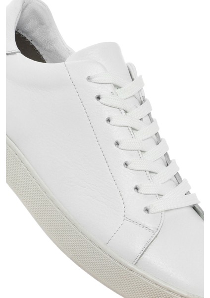 Erkek Beyaz Bağcıklı Deri Sneaker 25SFD640118