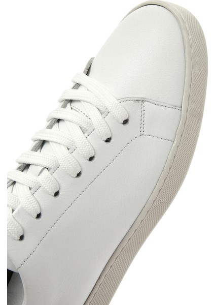 Erkek Beyaz Bağcıklı Deri Sneaker 25SFD640118