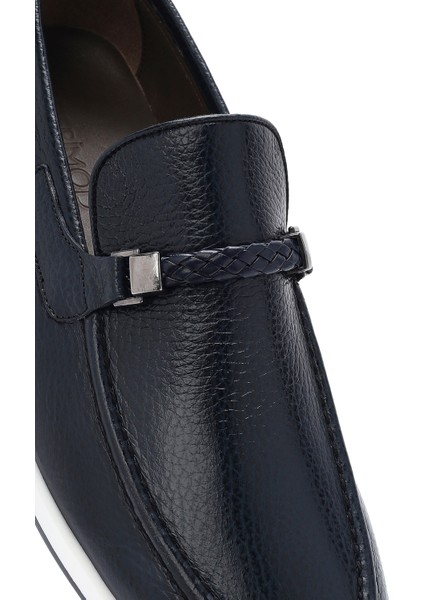 Erkek Lacivert Deri Casual Loafer 25SFD6006FT