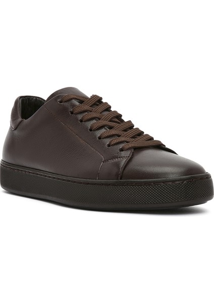 Erkek Kahverengi Bağcıklı Deri Sneaker 25SFD640118