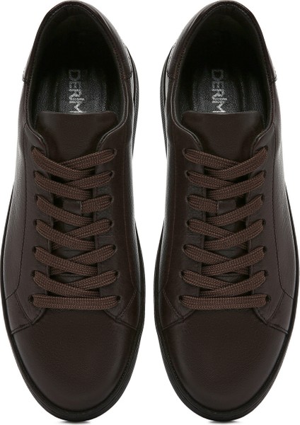 Erkek Kahverengi Bağcıklı Deri Sneaker 25SFD640118
