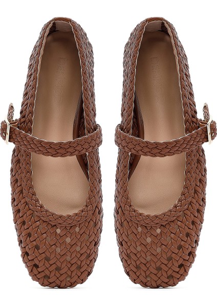 Kadın Taba Tokalı Örgülü Babet 25SFE452029