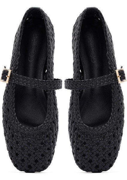 Kadın Siyah Tokalı Örgülü Babet 25sfe452029