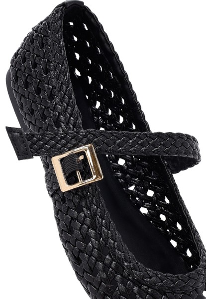 Kadın Siyah Tokalı Örgülü Babet 25sfe452029