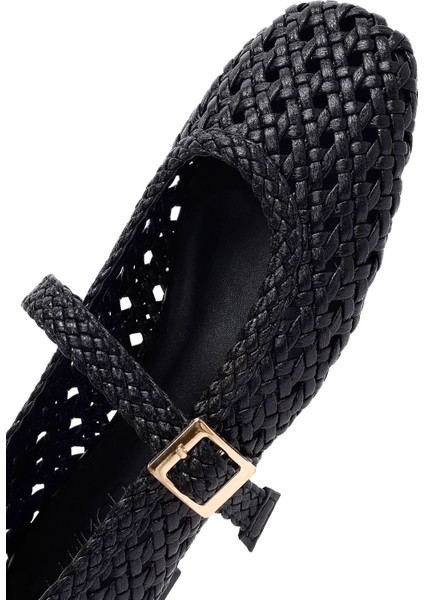 Kadın Siyah Tokalı Örgülü Babet 25sfe452029