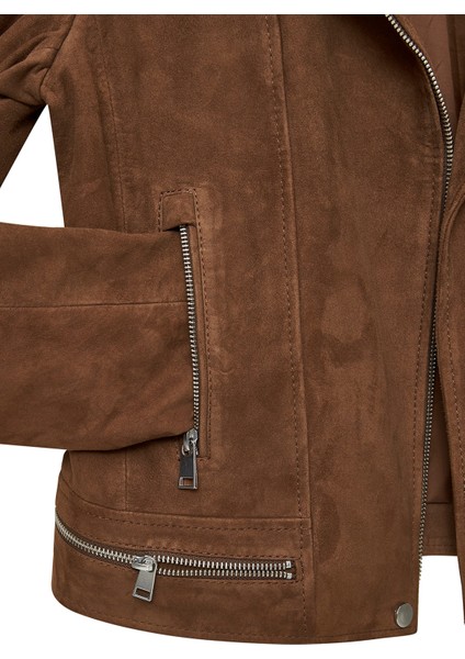 Layla Kadın Kahverengi Biker Süet Deri Ceket 24WGD52841B