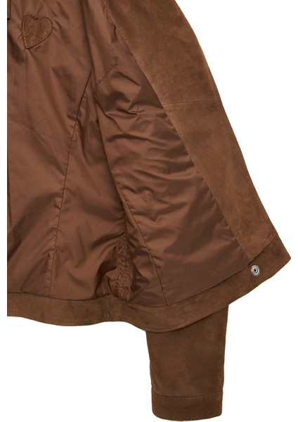 Layla Kadın Kahverengi Biker Süet Deri Ceket 24WGD52841B