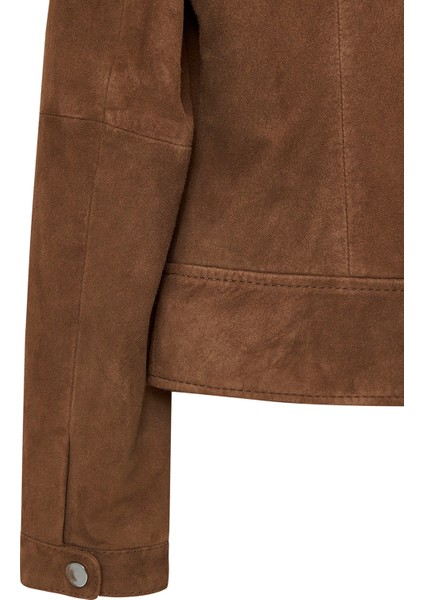 Layla Kadın Kahverengi Biker Süet Deri Ceket 24WGD52841B