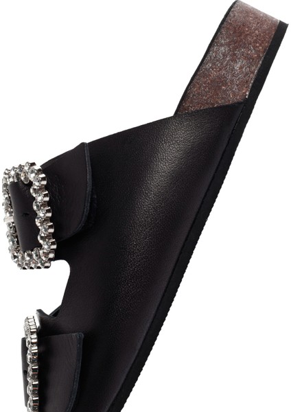 Kadın Siyah Taşlı Deri Terlik 25SFD150118