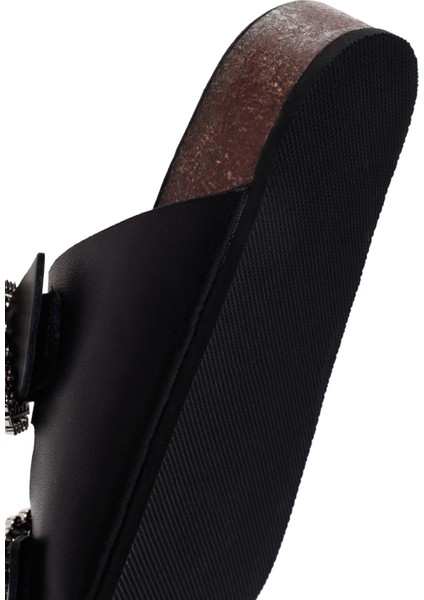 Kadın Siyah Taşlı Deri Terlik 25SFD150118