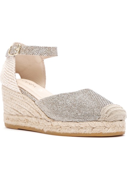 Kadın Bej Bilekten Bantlı Dolgu Topuklu Deri Espadril 25SFD151214