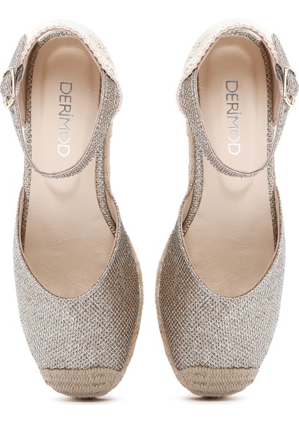 Kadın Bej Bilekten Bantlı Dolgu Topuklu Deri Espadril 25SFD151214