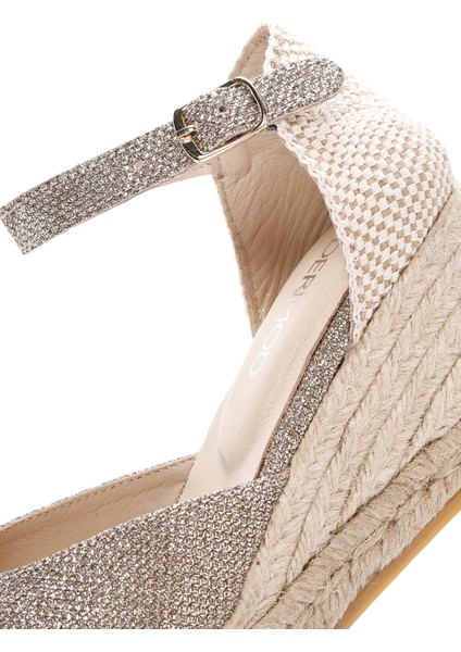 Kadın Bej Bilekten Bantlı Dolgu Topuklu Deri Espadril 25SFD151214