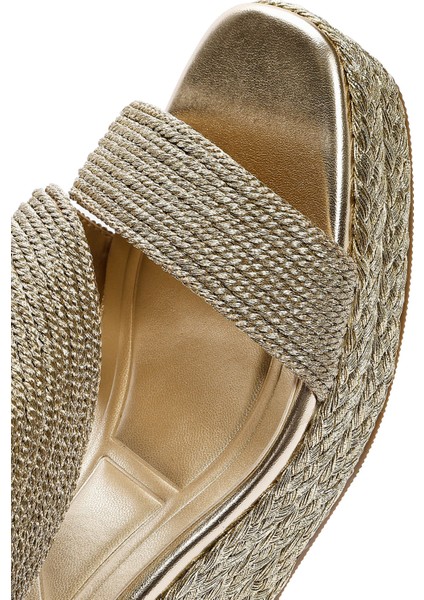 Kadın Altın Dolgu Topuklu Örgü Espadril Sandalet 25SFE4938M7