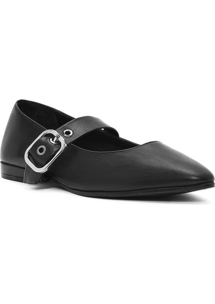 Kadın Siyah Tokalı Deri Babet 25SFD202118