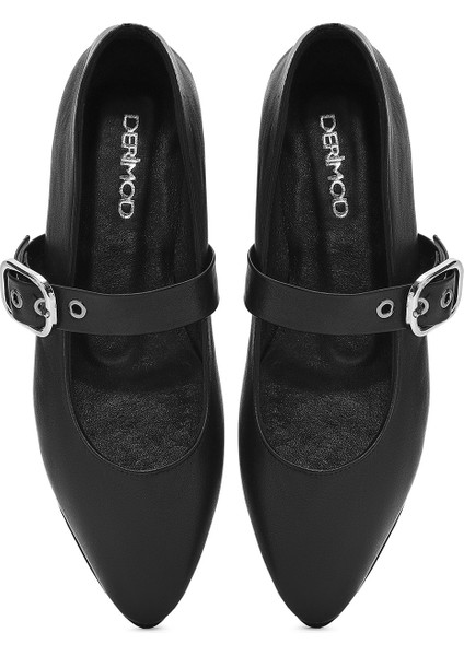 Kadın Siyah Tokalı Deri Babet 25SFD202118