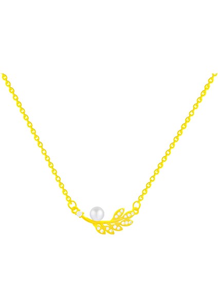 X384 Altın Yaprak Inci Kolye (Yurt Dışından)