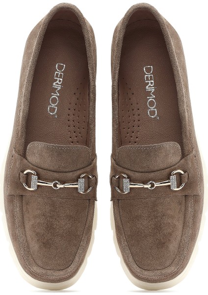 Kadın Vizon Dolgu Topuklu Süet Deri Comfort Loafer 25SFD151710